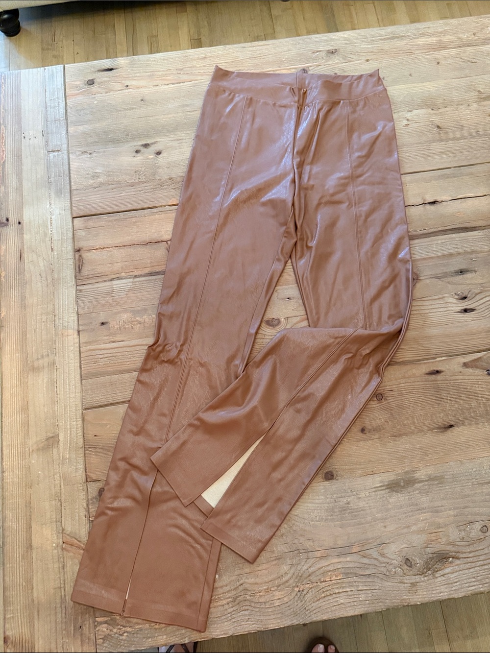 Commando Faux Leather Boot Cut Pants in Cognac Brown